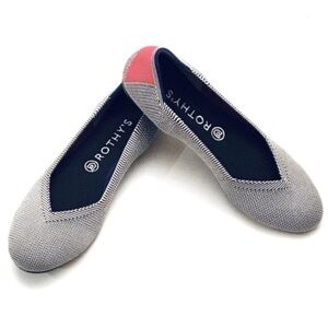 Rothy’s The Flat Round Toe ‘Shale’ Gray/White Red Cherry Ribbon Accent Size-9.5
